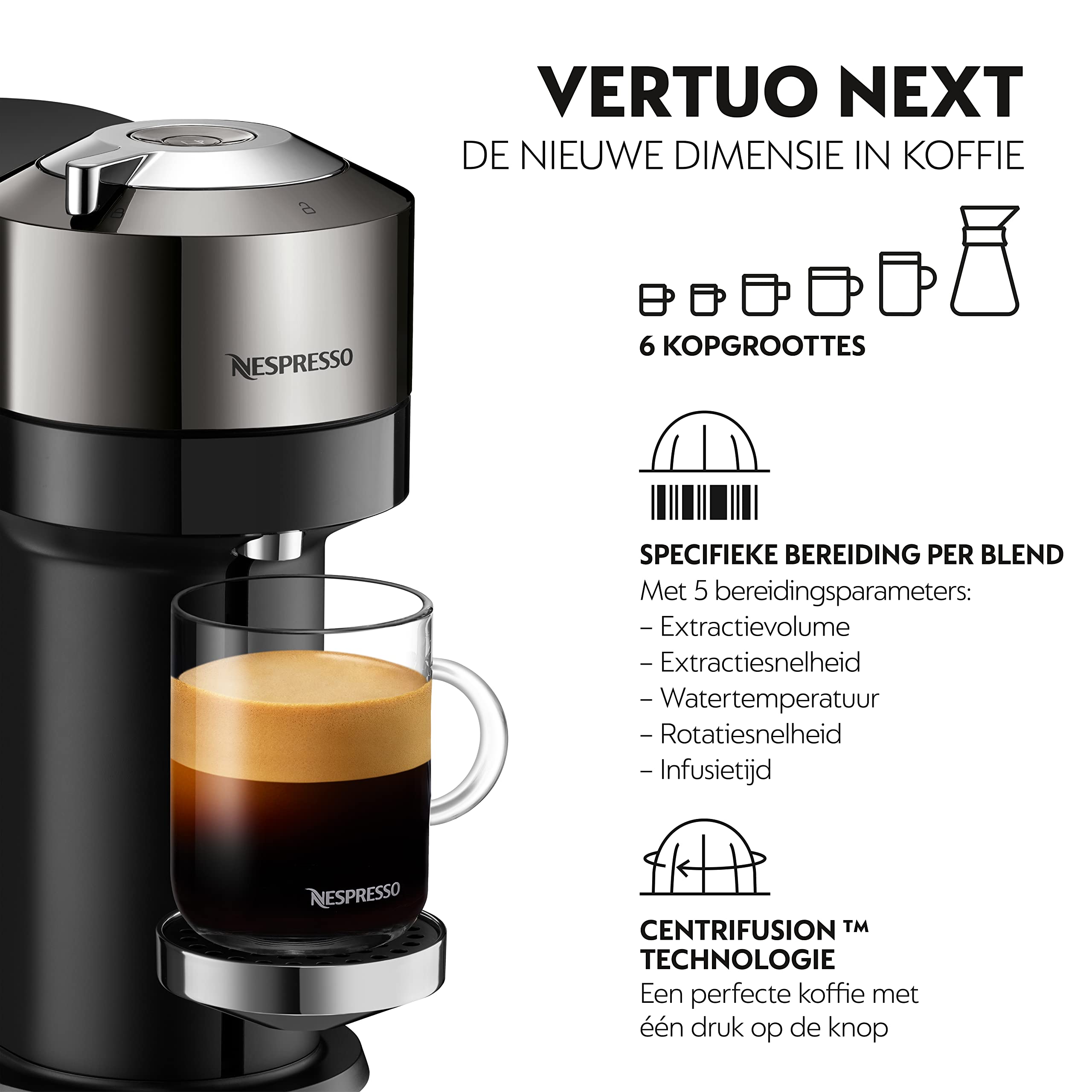 Lirona Vertuo Next Noir – Machine à Café à Capsules, Centrifusion